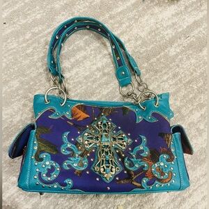 Cowgirl Trendy Western Cross
Camoue Purse Shoulder Bag Handbag blue purple